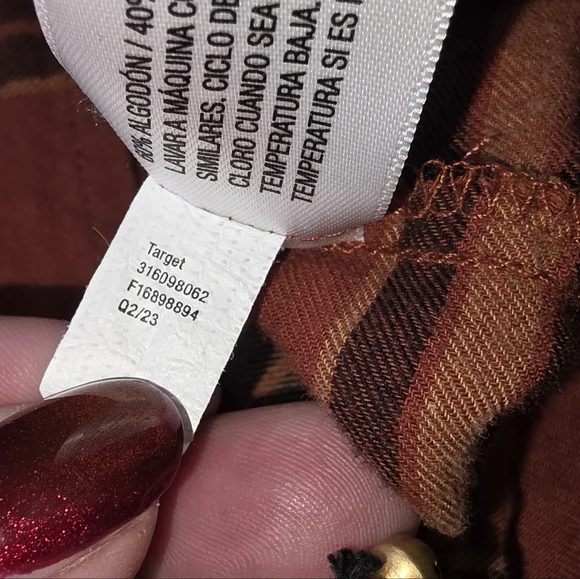 Knox Rose Terracotta Checkered Long Sleeve Dress Babydoll Mini XL Pockets V Neck - Picture 7 of 7